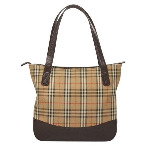 BURBERRY Nova Check Tote Bag Canvas Beige Silver Auth BA2880 - Picture 1 of 16